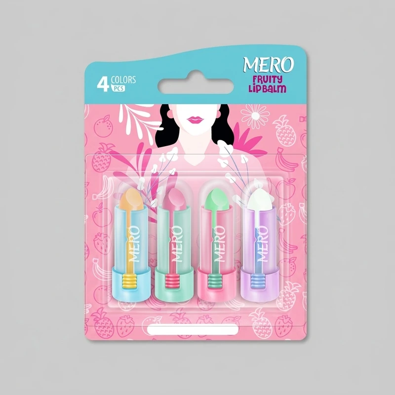 بالم لب بی‌رنگ میوه‌ای مرو مدل Mini-02 بسته 4 عددی با گلیسیرین، موم عسل، مرطوب‌کننده و آبرسان، مناسب پوست خشک و معمولی، قابل استفاده برای بانوان و آقایان، با محفظه ماتیکی و ابعاد کوچک