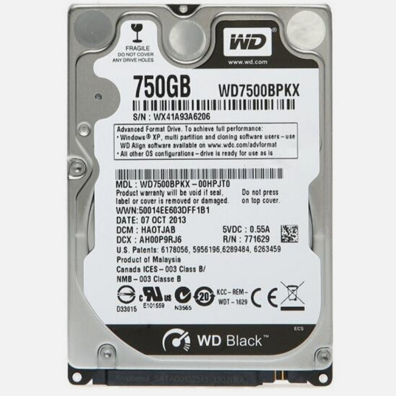 هارددیسک لپتاپ وسترن دیجیتال بلک مدل WD7500BPKT ظرفیت 750 گیگابایت