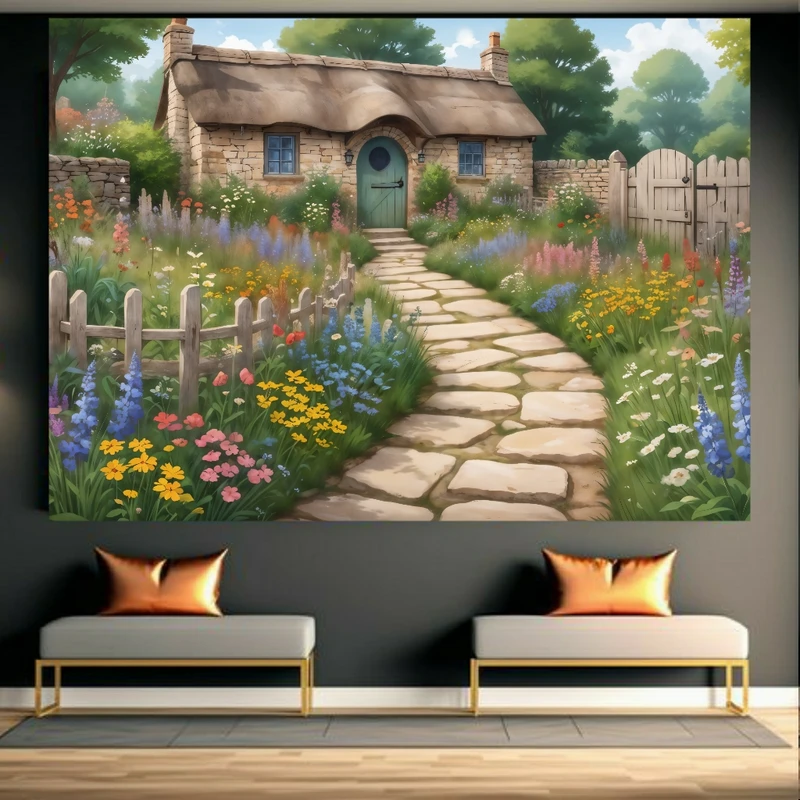 تابلو بوم طرح نقاشی کلبه و جاده سنگی کد FP104893