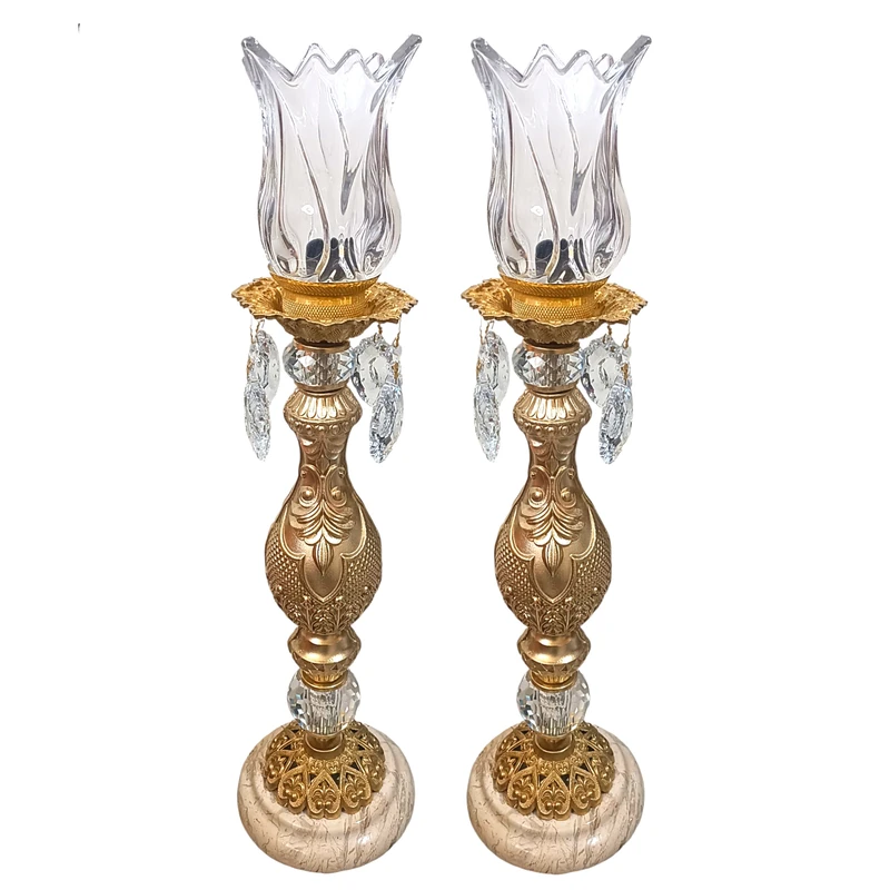 شمعدان برنجی مدل الینا کد S-4289 بسته دو عددی 