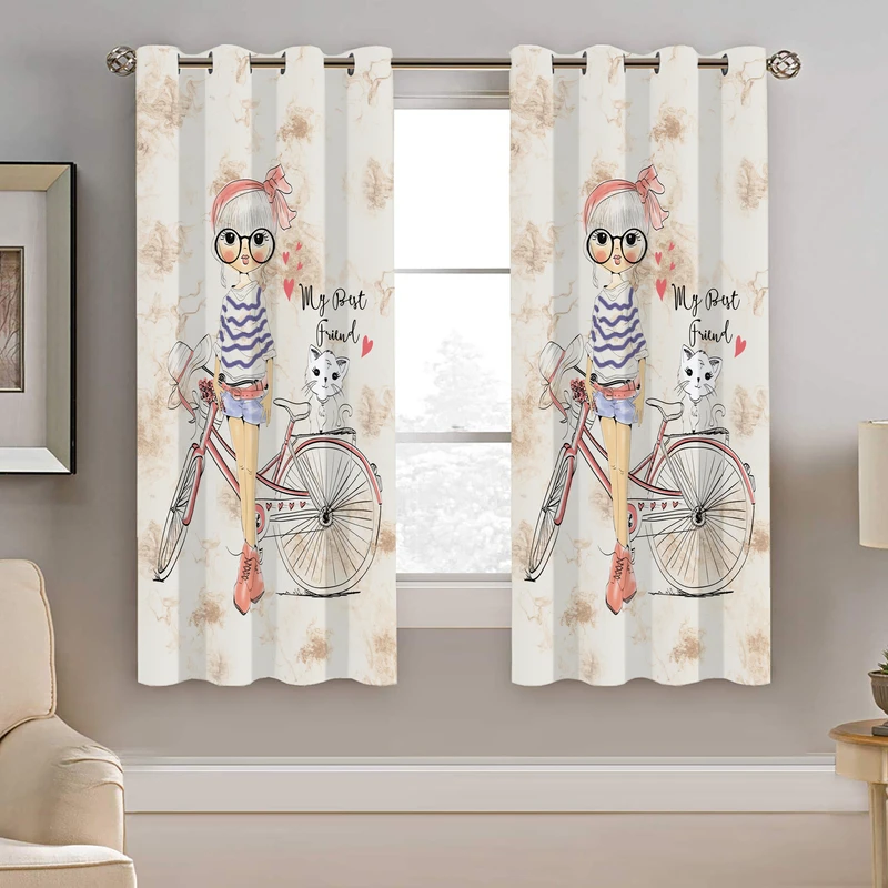 پرده نیروانا طرح دختر و دوچرخه کودک مدل هازان کد 8587 سایز 140×200 سانتی متر