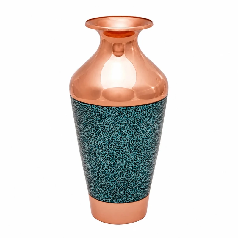 گلدان فیروزه کوبی مسی آقاجانی کد F331