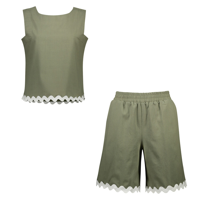 ست تاپ و شلوارک زنانه مدل ساده نوار بافت کد 6790