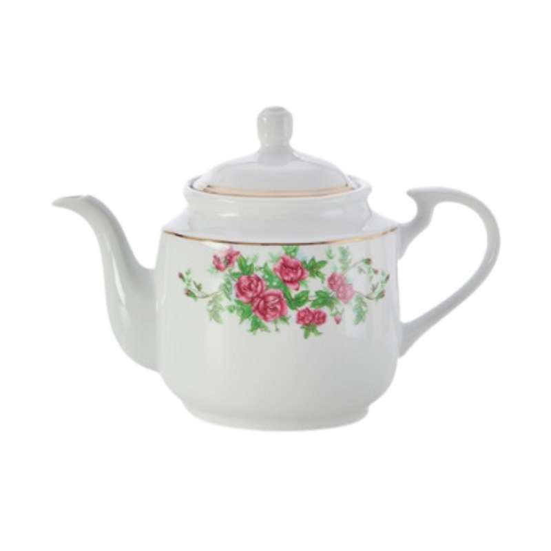 قوری چینی زرین ایران مدل چای استوانه کوچک 3 بیدگل درجه یک گنجایش 450 میلی‌لیتر