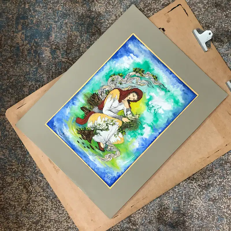 نقاشی آبرنگ مدل مینیاتور زن