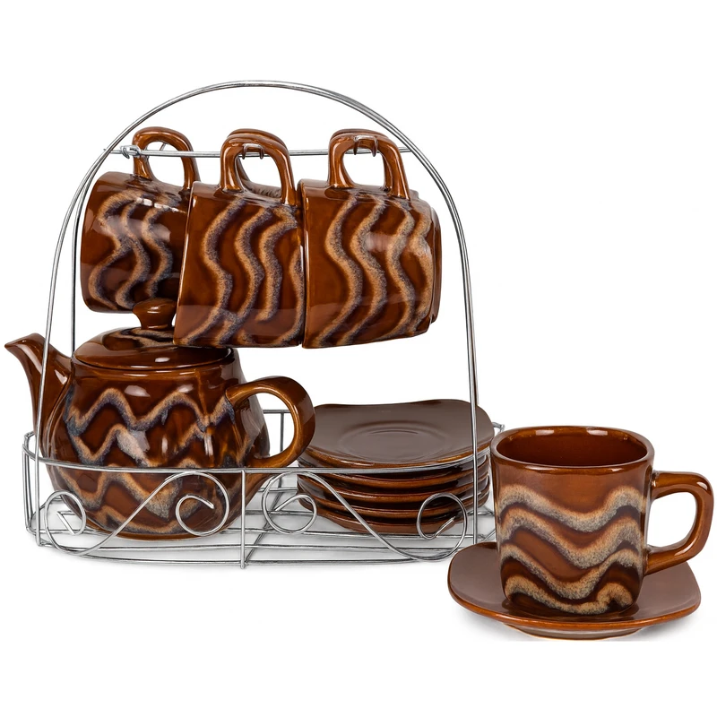 سرویس قهوه خوری 13 پارچه 6 نفره مدل HMZ کد 6025 به همراه استند