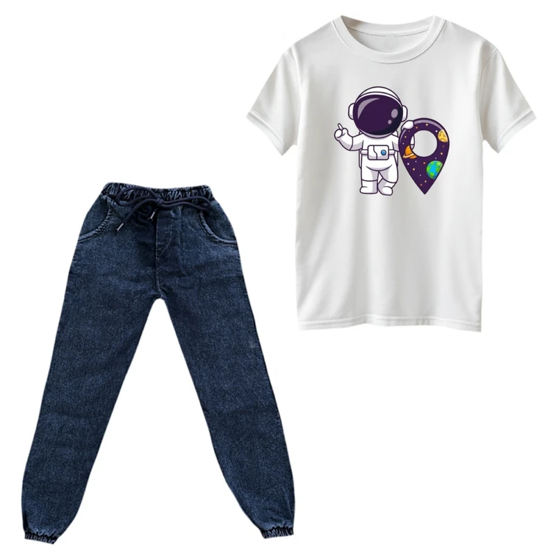 ست تی‌شرت و شلوار پسرانه مدل فضانورد کد ۸