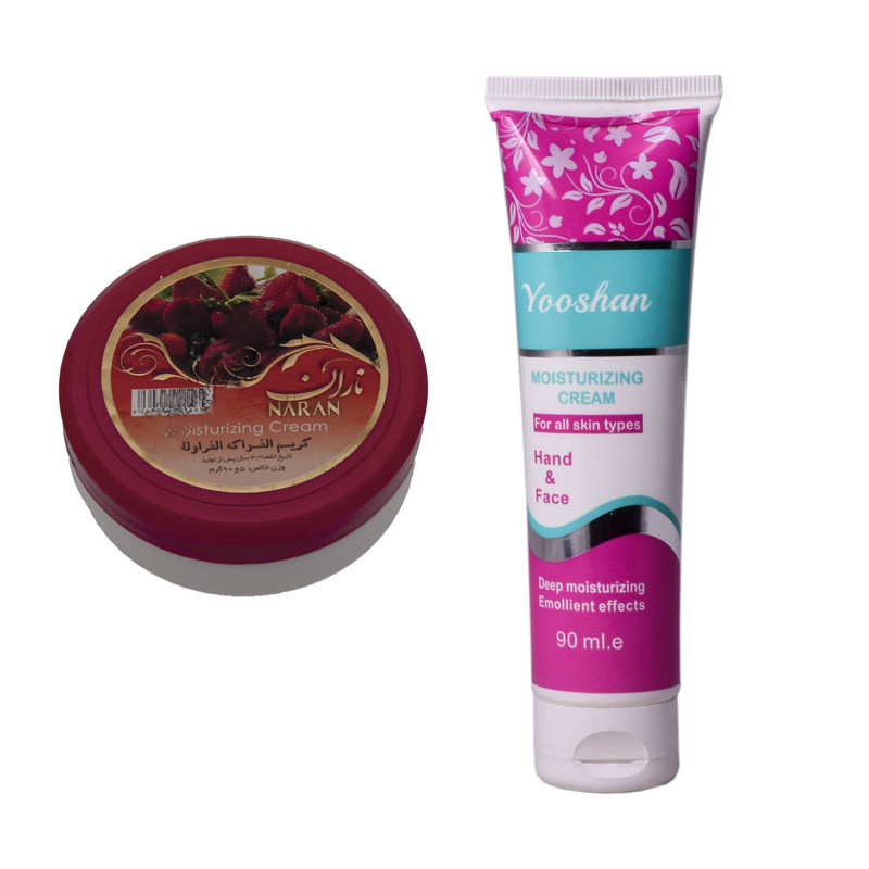 کرم مرطوب کننده یوشان مدل روغن بادام حجم 90 میلی لیتر به همراه کرم مرطوب کننده ناران مدل توت فرنگی وزن 140 گرم