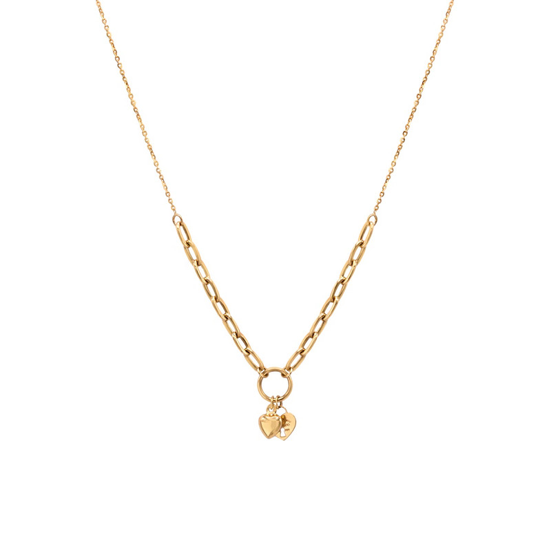 گردنبند طلا 18 عیار زنانه الی گالری مدل سوپرلایت دو قلب ظریف
