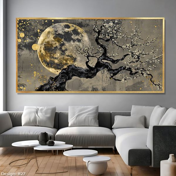 تابلو مدل  دکوراتیو طبیعت طرح تک درخت و ماه