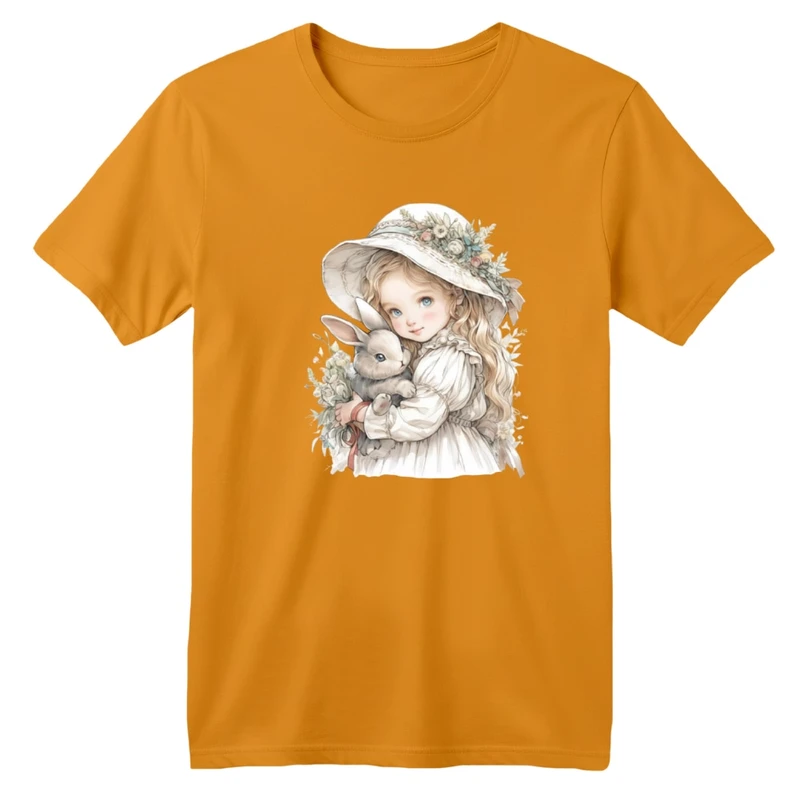 تی شرت آستین کوتاه بچگانه مدل دخترک و خرگوش