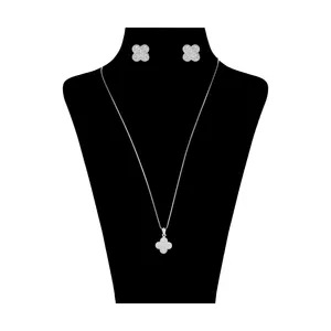 نیم ست نقره زنانه مدل شکوفه چهار برگ