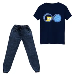 ست تی‌شرت و شلوار دخترانه مدل  باب اسفنجی رنگ سورمه ای