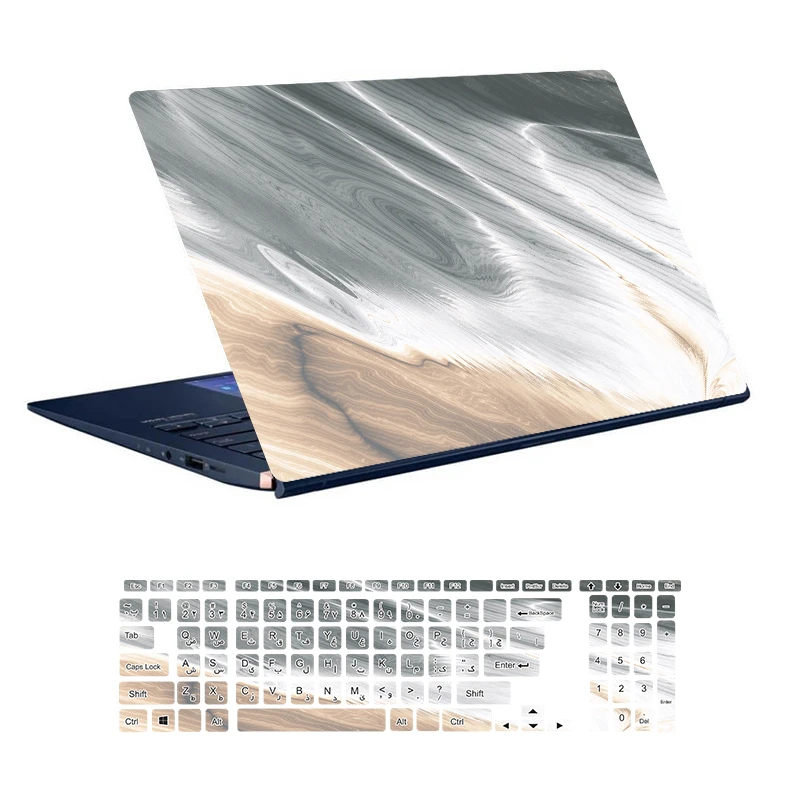 استیکر لپ تاپ توییجین و موییجین طرح Marble کد 14 مناسب برای لپ تاپ 15.6 اینچ به همراه برچسب حروف فارسی کیبورد 