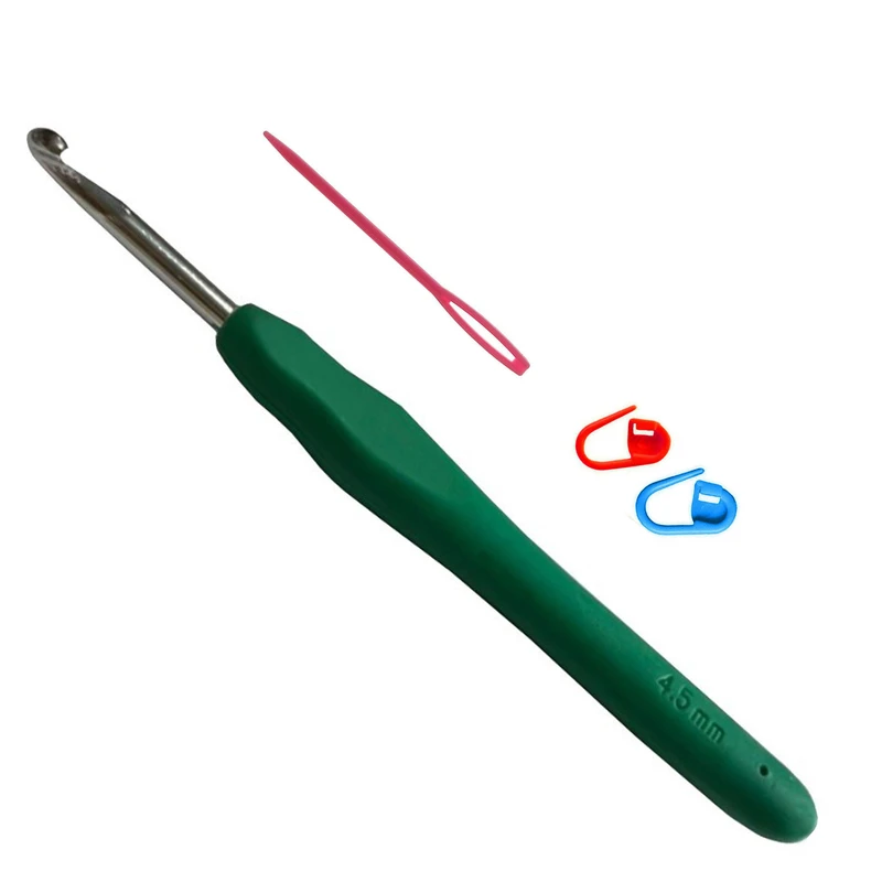 قلاب بافتنی مدل ZHL-S-4.5mm به همراه سنجاق نشانه گذار بافتنی و سوزن دوخت کاموا مجموعه 4عددی