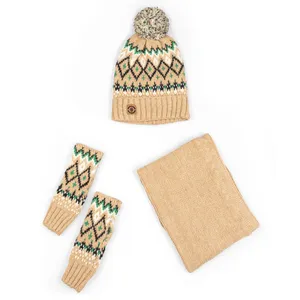 ست کلاه و شال گردن و دستکش بافتنی مدل SB-SS-15141