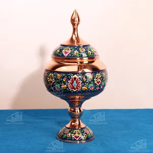 شکلات خوری پایه دار‏ مس و پرداز‏  ‏‏رنگ ‏آبی تیره‏ طرح ‏شاه عباسی‏ مدل 1001200005