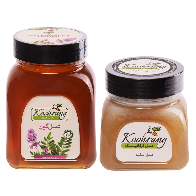 عسل طبیعی گون گز رویال کندو کوهرنگ - 900 گرم به همراه عسل سفید رویال کندو کوهرنگ - 450 گرم