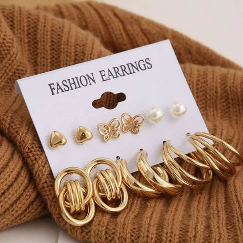 گوشواره میخی زنانه مدل مینیمال کد SG127 مجموعه 6 عددی