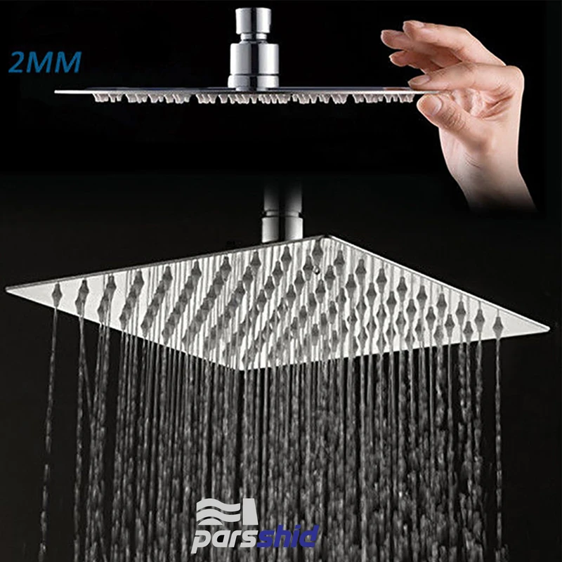 عکس شماره 2 : علم دوش حمام شیرآلات بهداشتی پارس شید فاتح مدل استیل مربع رویال