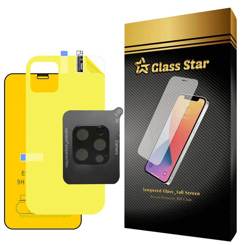 محافظ صفحه نمایش گلس استار مدل 3FNF مناسب برای گوشی موبایل اپل iphone 12 Pro به همراه محافظ پشت گوشی و محافظ لنز دوربین