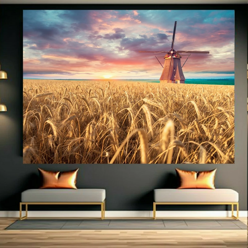 پوستر طرح مزرعه گندم مدل غروب خورشید کد BK24169