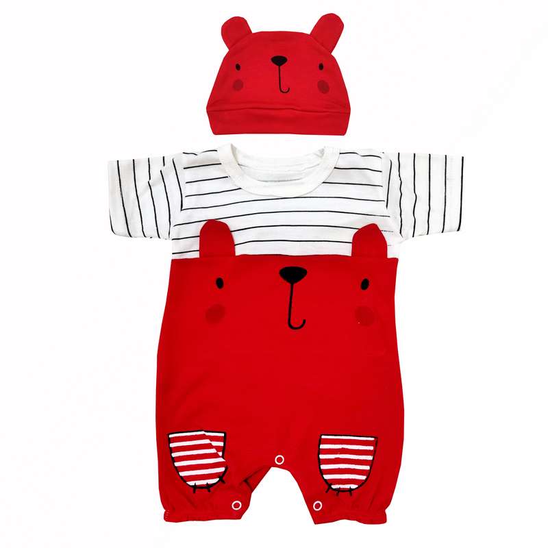 ست سرهمی و کلاه نوزادی مدل خرسی کد mamo88334