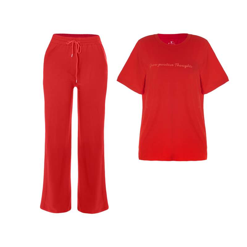 ست تی شرت آستین کوتاه و شلوار زنانه بنیس مدل مگنولیا رنگ قرمز