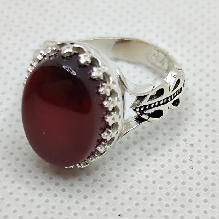 انگشتر نقره مردانه مدل سنگ عقیق رضوی رکاب صفوی کد 4009