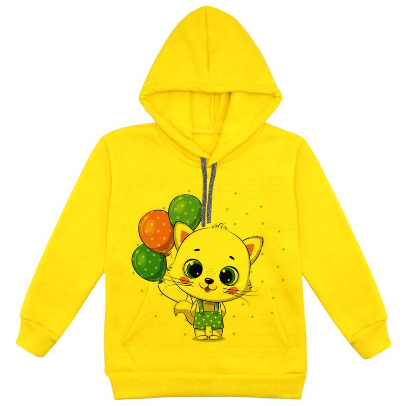 هودی دخترانه مدل گربه کد F98 رنگ زرد