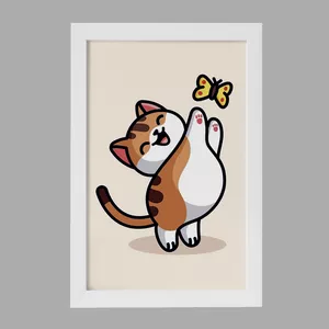 تابلو خندالو مدل حیوانات بامزه گربه و پروانه کد 28197