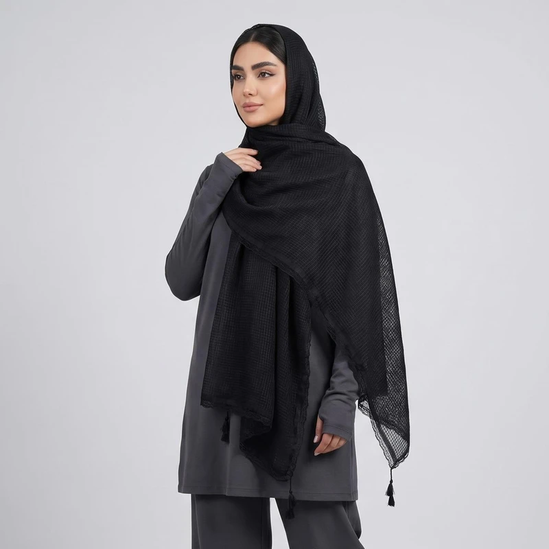 شال زنانه مدل گیپور زمینه مجلسی دور دانتل کد ۰۰۹۶