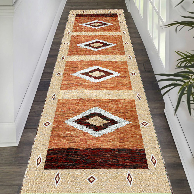 فرش پارچه ای مدل کناره ترمزدار طرح گلیم کد 11080