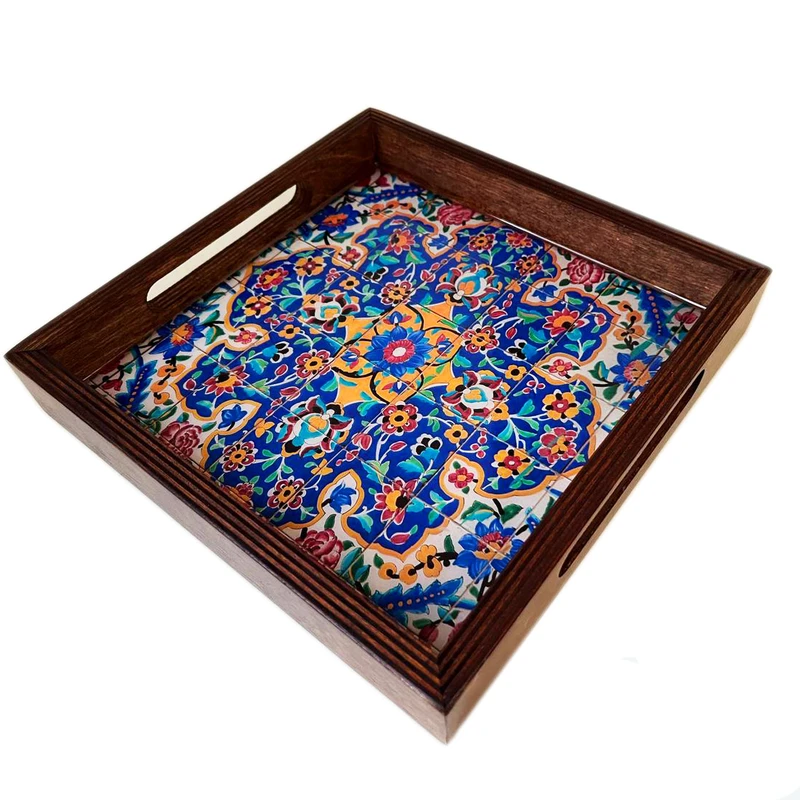 سینی دسته دار مدل اسلیمی کد 15 سایز 23×23 سانتی متر