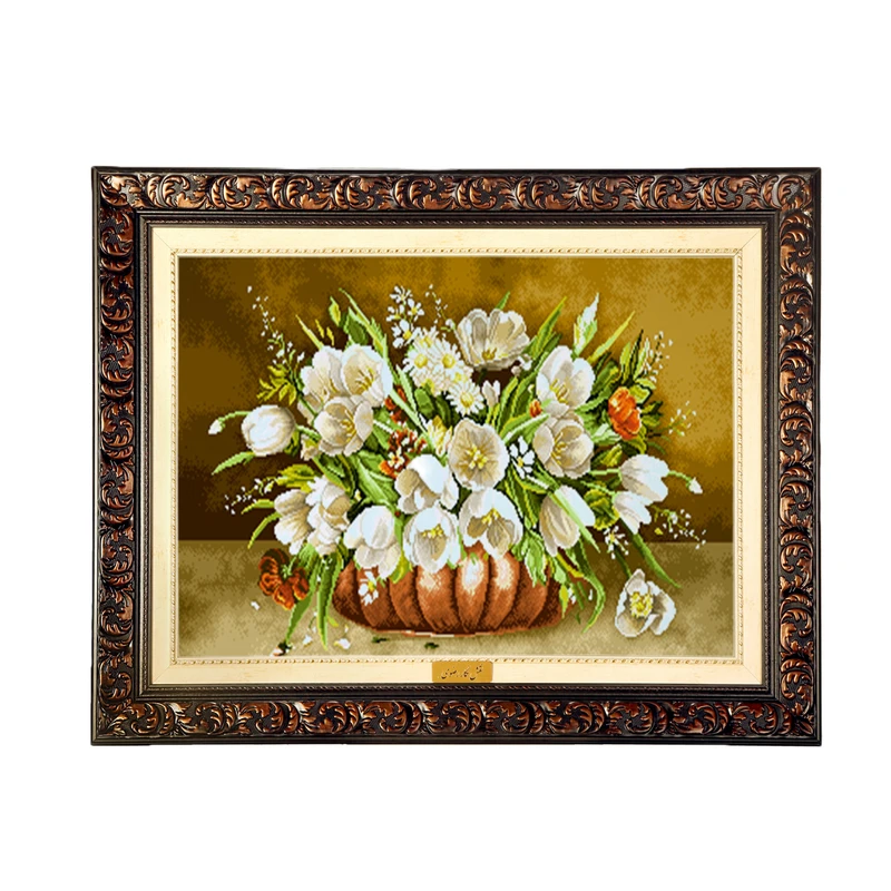 تابلو فرش ماشینی نقش نگار رضوی طرح گل کد 2321D