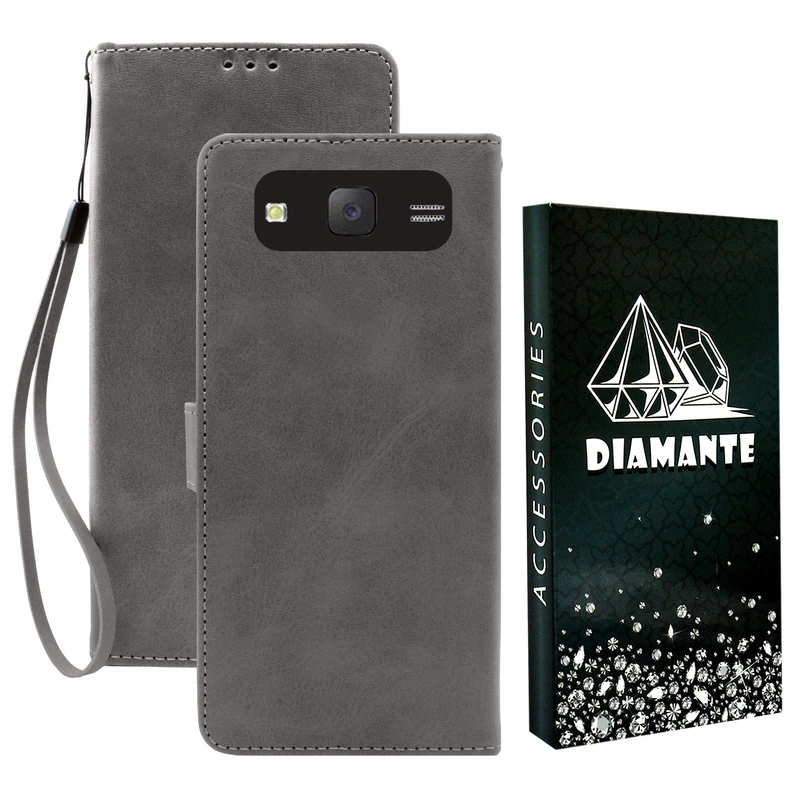 کیف کلاسوری دیامانته مدل Gray BK مناسب برای گوشی موبایل سامسونگ Galaxy J3 2015 به همراه بندآویز