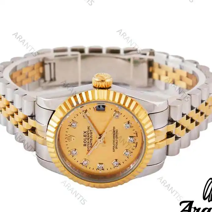 ست ساعت مچی عقربه ای زنانه و مردانه  مدل نگینی دیت جاست ساده کد Tnt