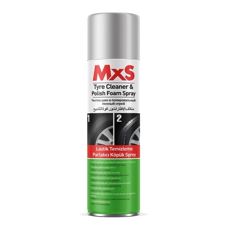 اسپری تمیز کننده و پولیش لاستیک خودرو ام ایکس اس مدل Tyre Cleaning Polish Foam MXS حجم 500 میلی لیتر
