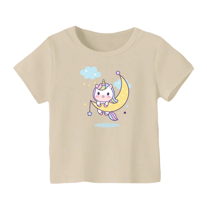 تی شرت آستین کوتاه بچگانه مدل یونیکورن کد ۲۵ رنگ کرم