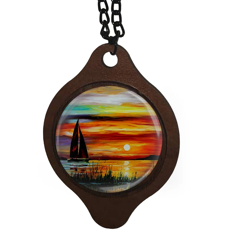 آویز تزیینی خودرو طرح منظره غروب آفتاب و قایق کد 1067