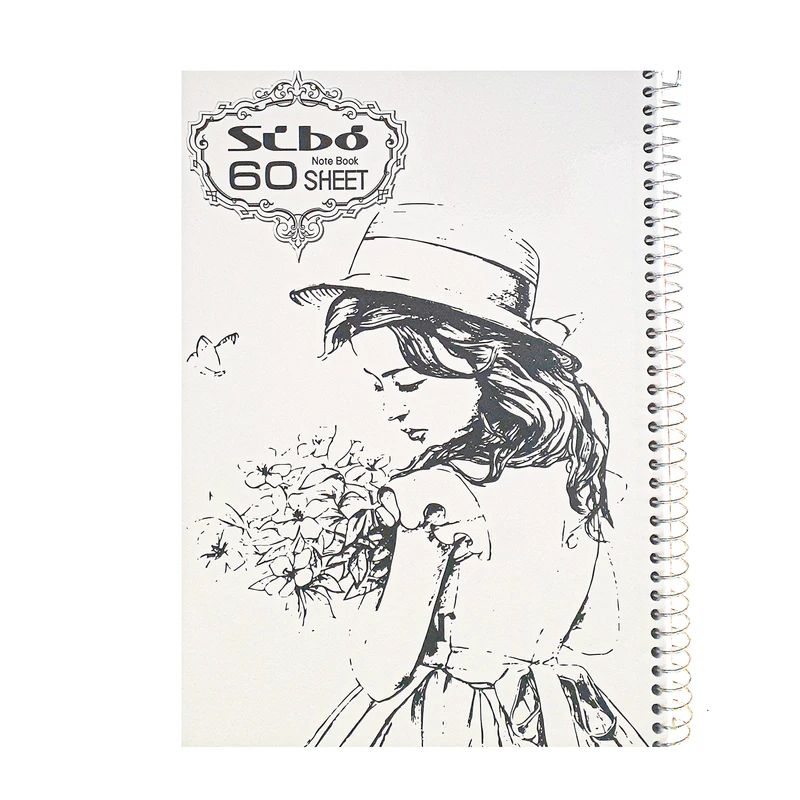 دفتر مشق 60 برگ سیبو مدل اسکچ طرح دختر ودسته گل کد s2-1