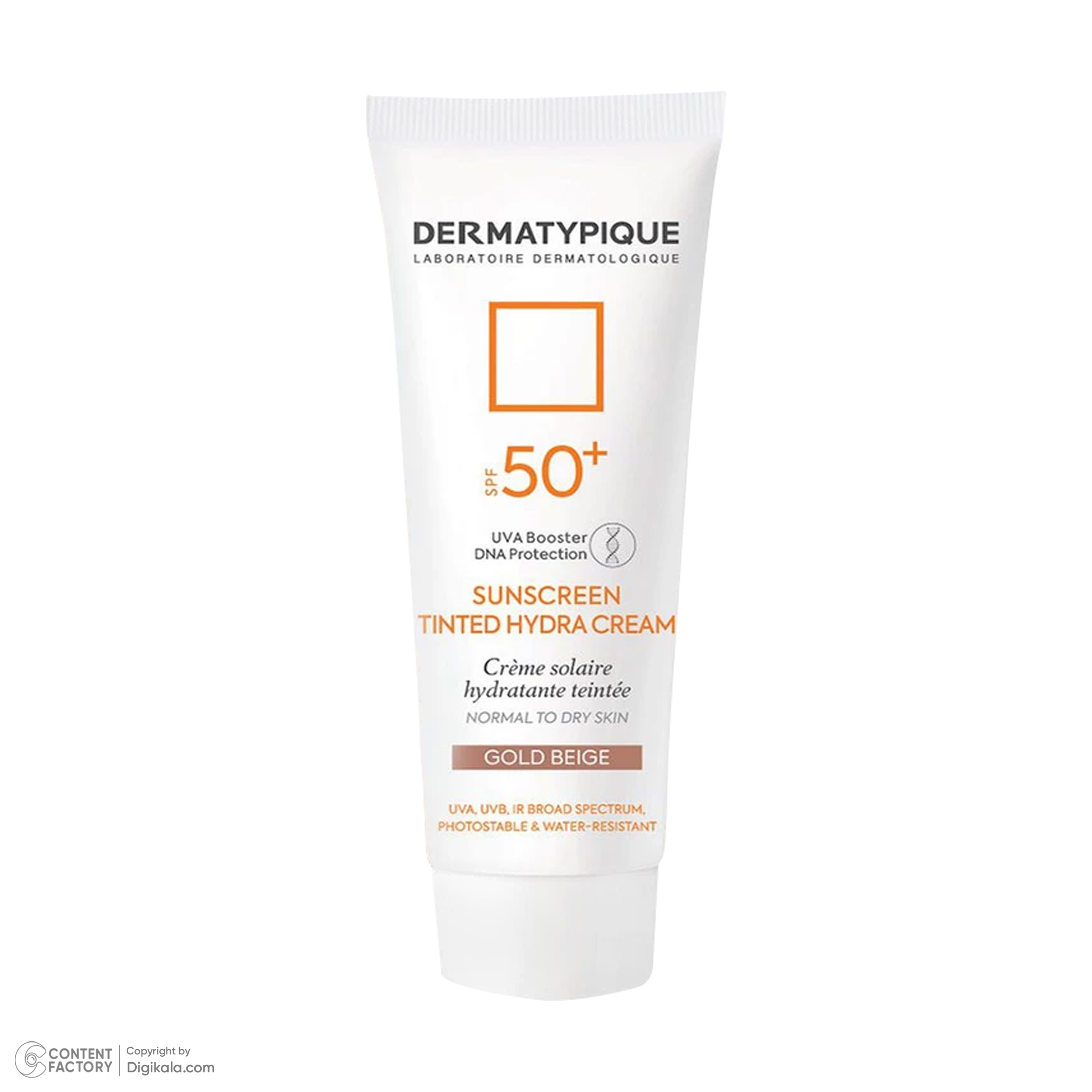کرم ضد آفتاب رنگی درماتیپیک SPF50 مدل Hydra محافظ UVA ،UVB، ضدآب، مناسب پوستهای خشک و معمولی حجم 50 میلیلیتر