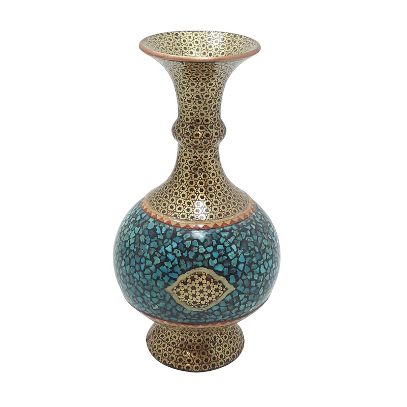 گلدان خاتم کاری مدل فیروزه کوب طرح چشم کد 026