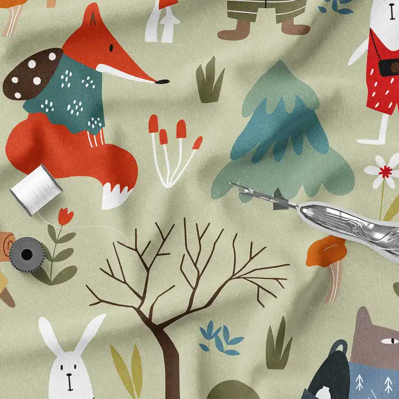 پارچه ملحفه پارچه باما مدل مخمل طرح حیوانات جنگلی 5011614