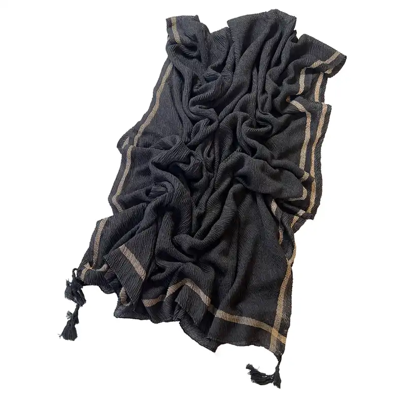 شال زنانه مدل نخی پلیسه حاشیه لاینی  منگوله دار