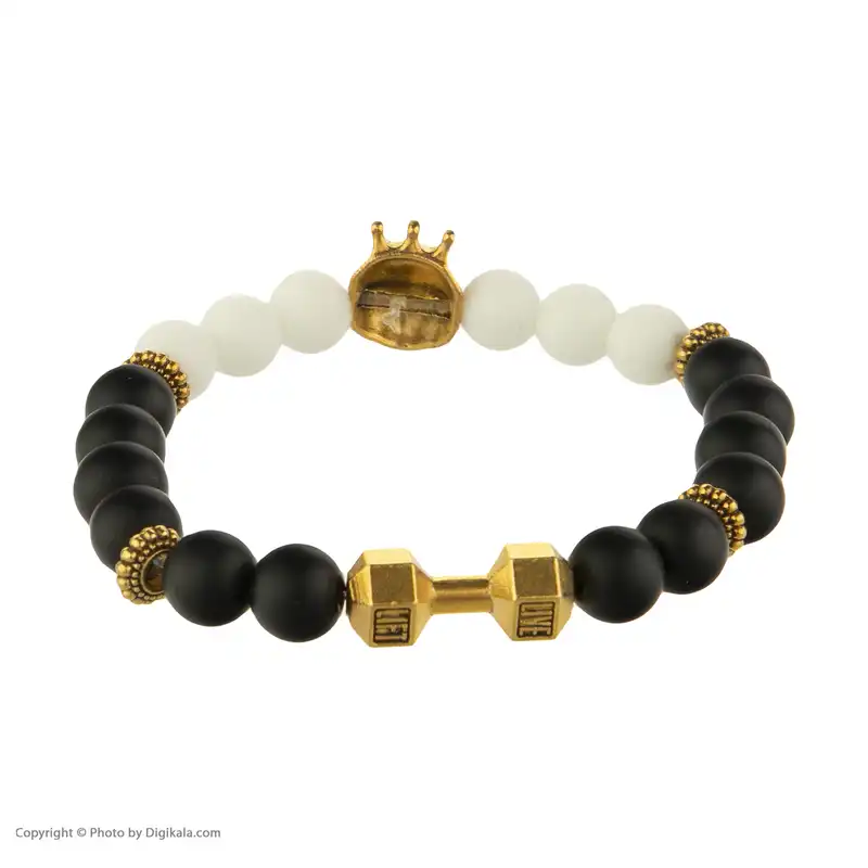 دستبند مدل مهره ای اونیکس طرح شیر و دمبل  کد009