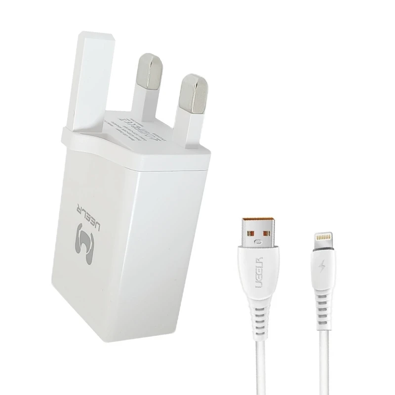شارژر دیواری 12 وات یولر مدل DT07B-P به همراه کابل تبدیل USB به لایتنینگ