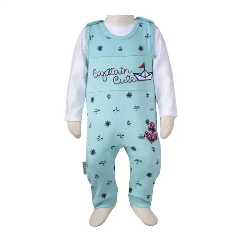 ست تی شرت و سرهمی نوزادی آدمک مدل کاپیتان رنگ فیروزه ای