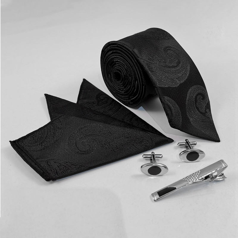 ست کراوات و دستمال جیب و دکمه سردست و گیره کراوات مردانه مدل 599