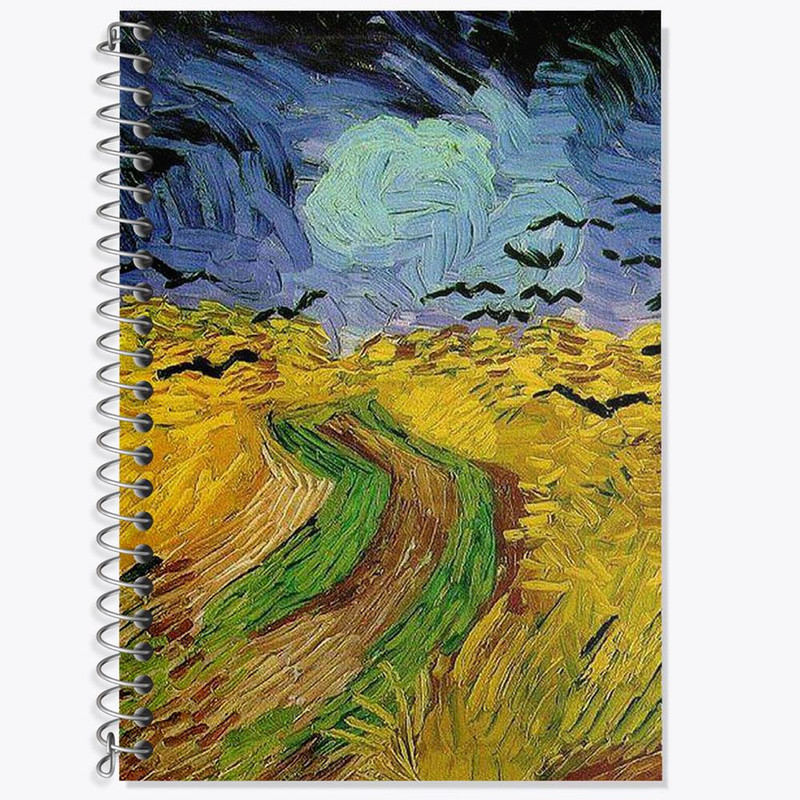 دفتر زبان 50 برگ خندالو مدل دو خط طرح زبان گندم زار با کلاغ ها اثر ونسان ونگوگ کد 25461